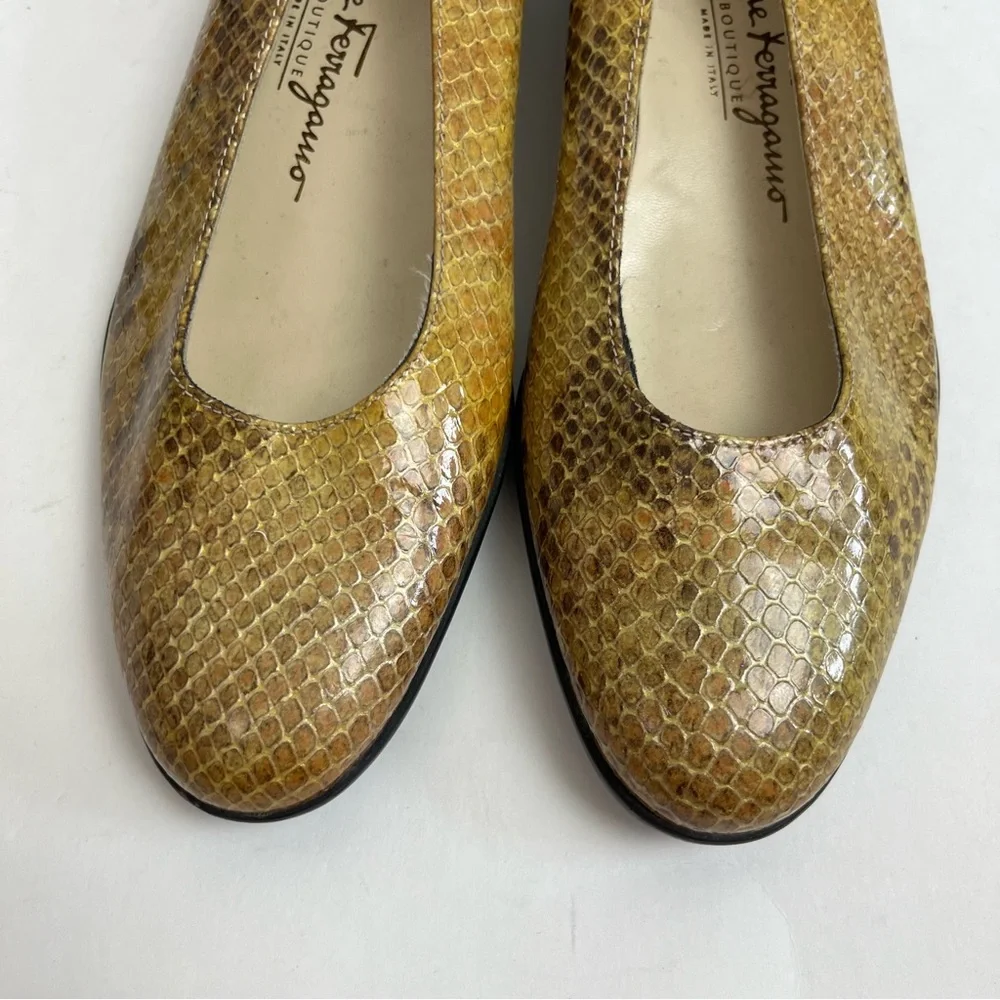 Salvatore Ferragamo Snakeskin Ballet Flats Brown Yellow Size 6B